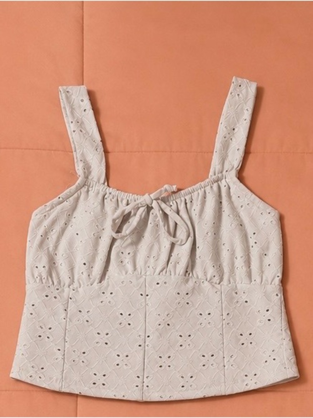 Eyelet Tie-Front Tank Top in Light Beige